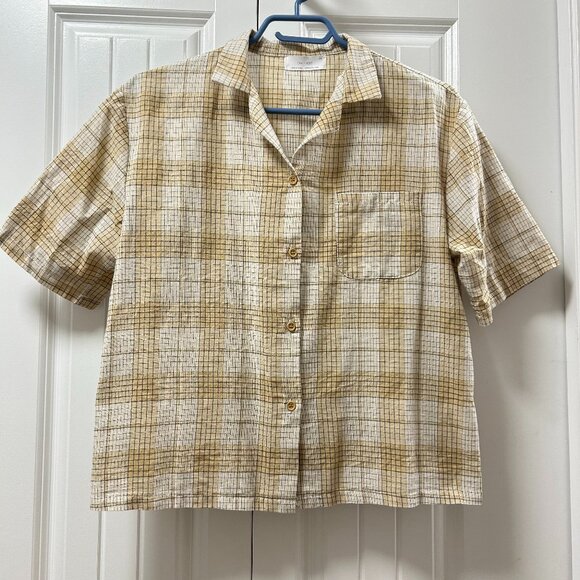 OAK + FORT Plaid Short Sleeve Button Up Top - Size M - Picture 1 of 8